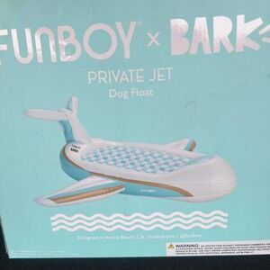 FUNBOY x BARK Private Jet Dog Float Inflatable Pool Toy Blue White L55 x H17.5
